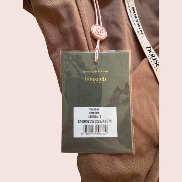 NEW House of CB Valentina Mocha Asymmetric Midi Dress, Size Small - Picture 8 of 10